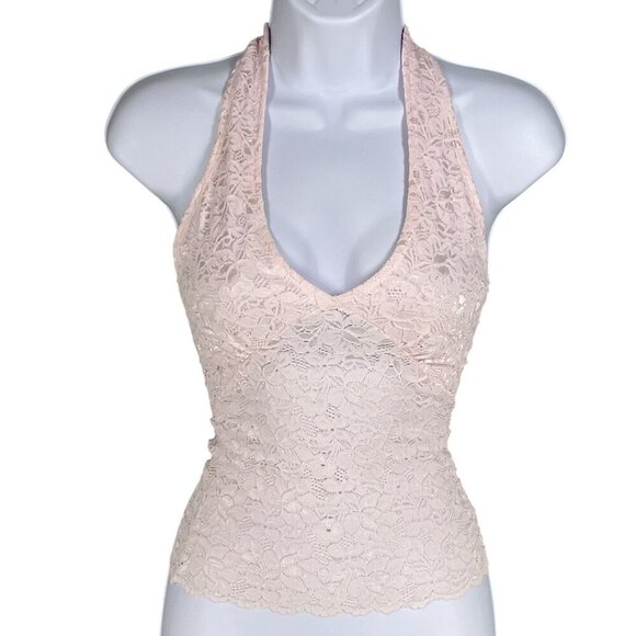Y2K Wild Cat Women S Lace Halter Top Babydoll Pink Floral Diva Princess Stretchy - Picture 8 of 14